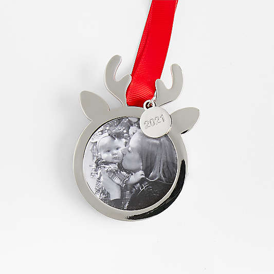 Silver Reindeer Picture Frame Christmas Ornament 2021