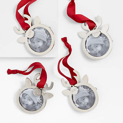 2023 Silver Reindeer Picture Frame Christmas Tree Ornaments, Set of 4