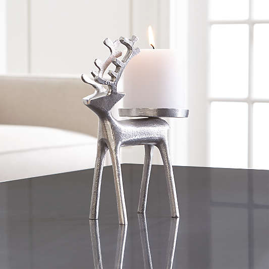 Silver Reindeer Pillar Candle Holder