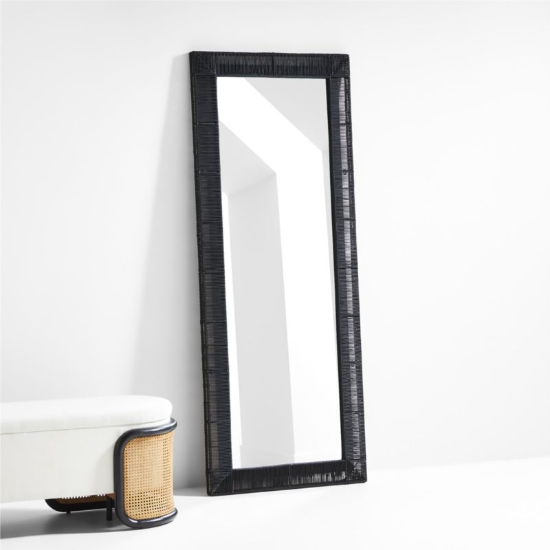 Simi Black Rattan Floor Mirror 30"x78.75" - image 0 of 3