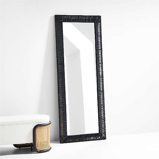 Simi Black Rattan Floor Mirror 30"x78.75"