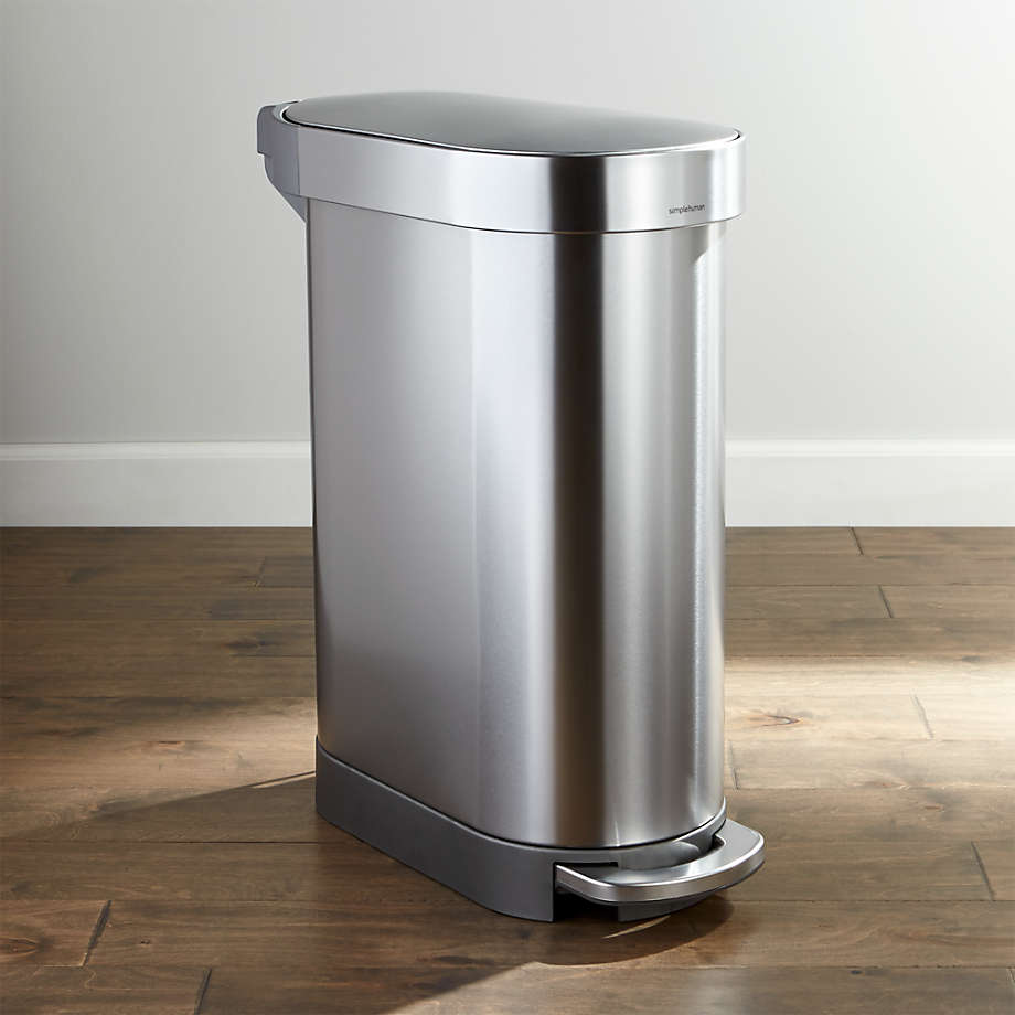 simplehuman 45L Rectangular Step Trash Can with Liner Pocket Brushed  Stainless Steel and Gray Plastic Lid