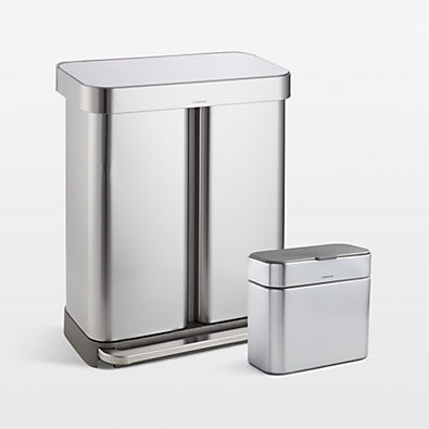 View Simplehuman 58 Liter Recycling Kitchen Trash Can with Compost Caddy Attachment, Brushed Stainless Steel details