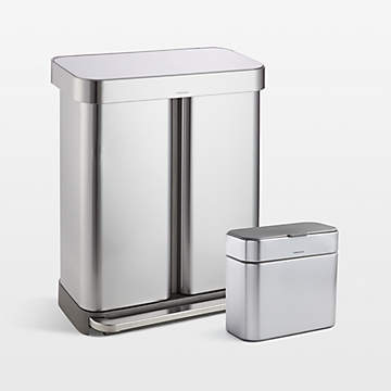 Simplehuman - Cubo de basura rectangular para cocina de 58 litros / 15.3  galones, a pedal, con dos compartimentos para reciclaje y tapa de cierre