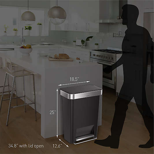 Simplehuman 45 Liter Rectangular Kitchen Trash Can with Liner Pocket, Black Plastic