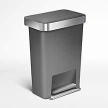 Simplehuman 45 Liter Rectangular Kitchen Trash Can with Liner Pocket, Grey Plastic + Reviews | Crate & Barrel