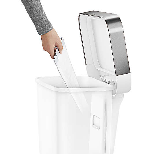 Simplehuman 45 Liter Rectangular Kitchen Trash Can with Liner Pocket, White Plastic