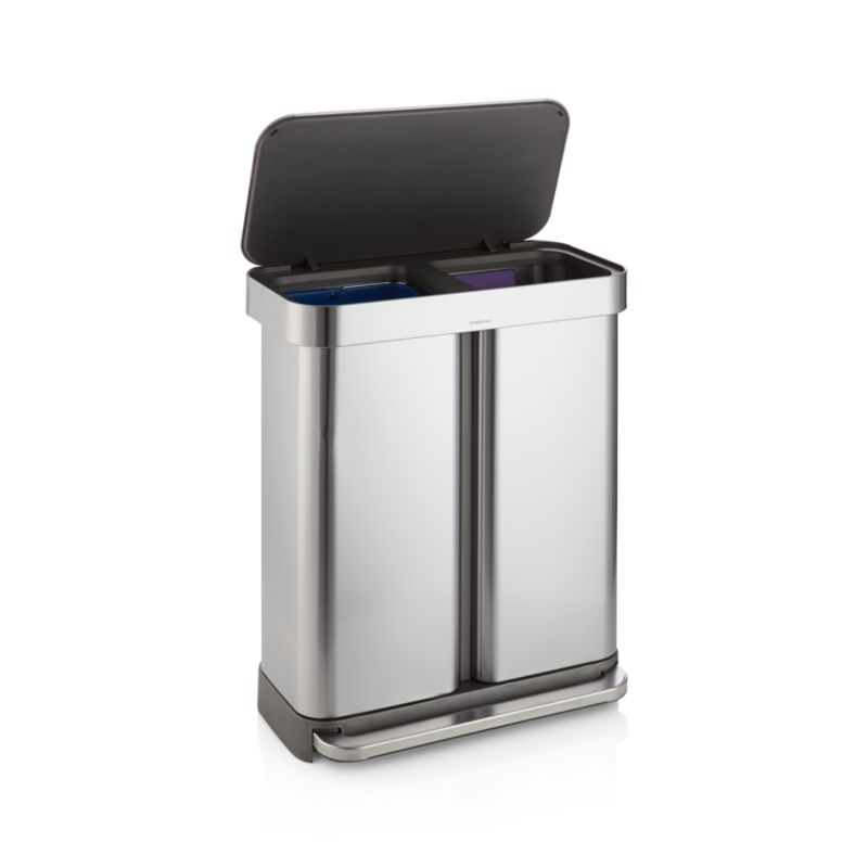 simplehuman 58 Liter/15 Gallon Dual-Compartment Step Trash Can & Recycler with Liner Pocket