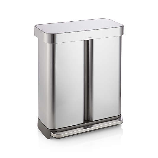 simplehuman 58 Liter/15 Gallon Dual-Compartment Step Trash Can & Recycler with Liner Pocket