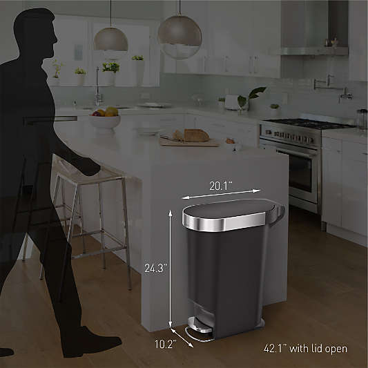 Simplehuman 40 Liter Slim Kitchen Trash Can, Black Plastic