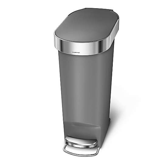 Simplehuman 40 Liter Slim Liner Rim Trash Can, Grey Plastic