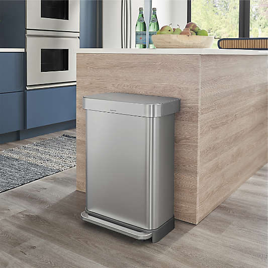Simplehuman 55 Liter Rectangular Kitchen Trash Can with Liner Pocket, Brushed Stainless Steel