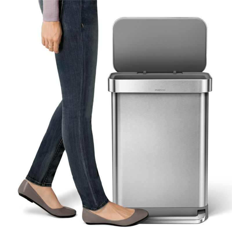 simplehuman ® Brushed Stainless Steel 55-Liter Rectangular Step Trash Can - image 6 of 10