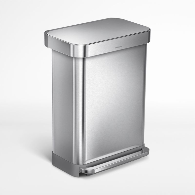 simplehuman Brushed Stainless Steel 55-Liter Rectangular Step Trash Can   Reviews | Crate & Barrel