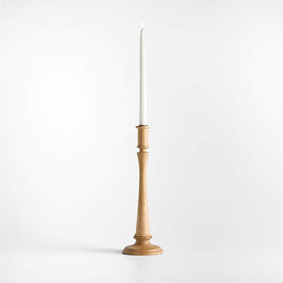 Simson Large Oak Wood Taper Candle Holder 15"