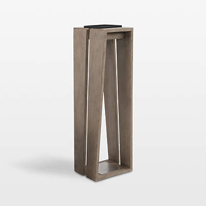 Pixy Weathered Teak LED Solar Outdoor Table Lamp | Crate & Barrel