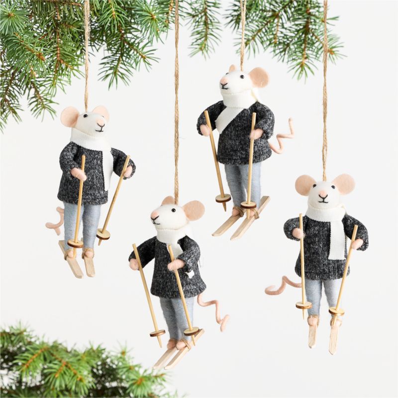 Felted Wool Skiing Mouse Christmas Tree Ornament - image 1 of 2