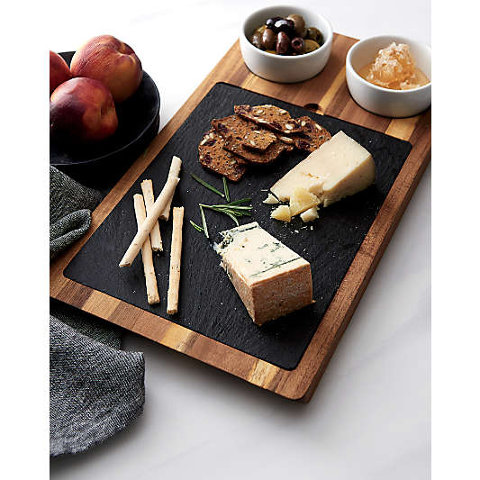 Slate and Wood Serving Board with Bowls