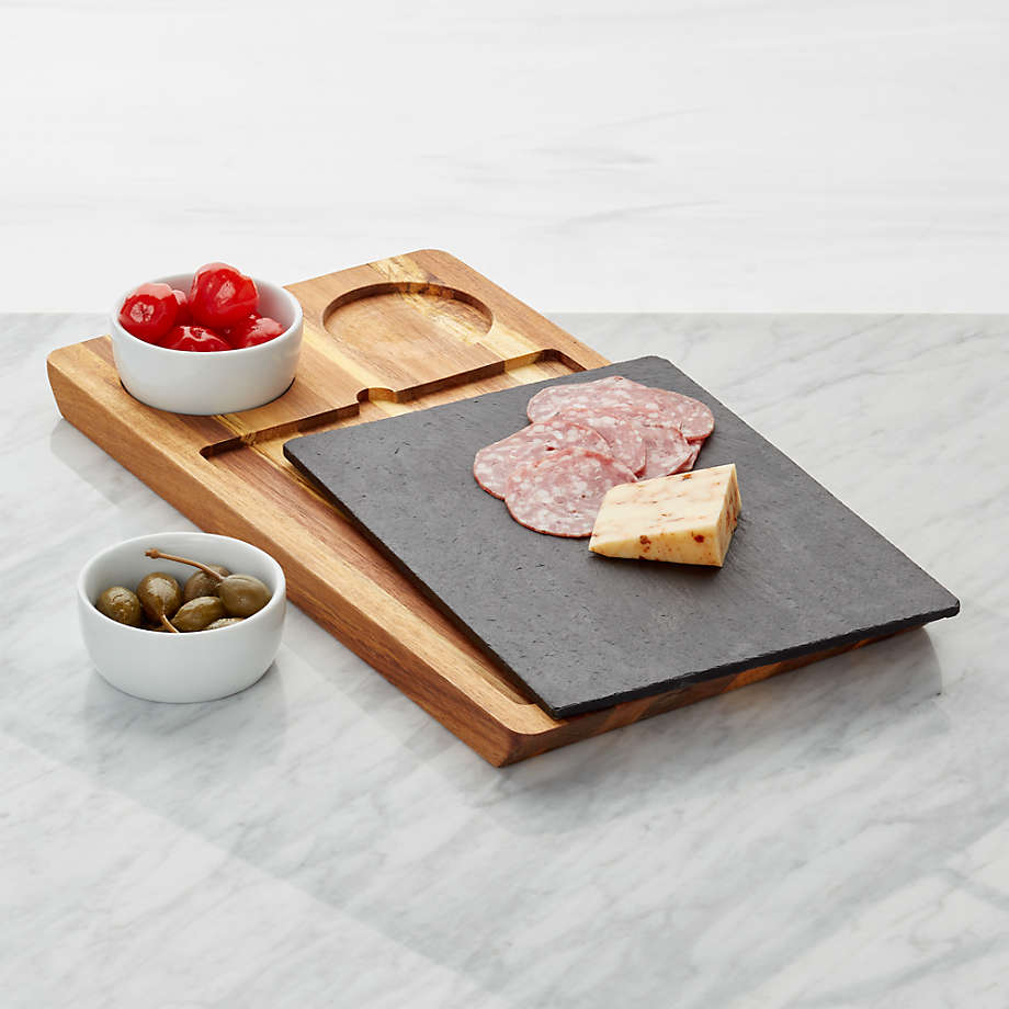 ader Mus Pornografie Slate and Wood Serving Board with Bowls + Reviews | Crate & Barrel