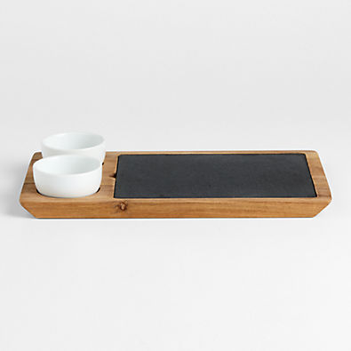 View Slate and Wood Serving Board with Bowls details