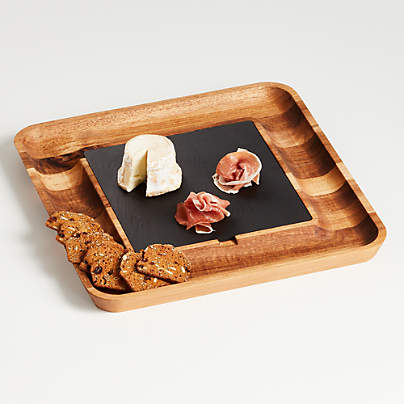 Slate and Wood Serving Board with Bowls + Reviews | Crate & Barrel