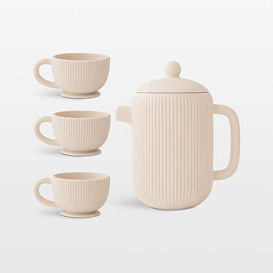 Mushie Shifting Sand Beige Silicone Tea Toddler Play Set