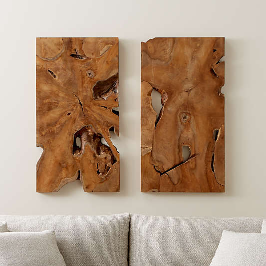 'Slice' Teak Wall Art, Set of Two