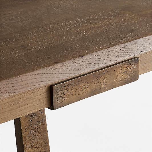 Silvan 82"-110" Burnished Brass and Warm Brown Oak Wood Extendable Dining Table