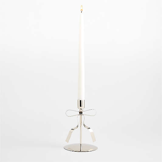 Silver Bow Taper Candle Holder