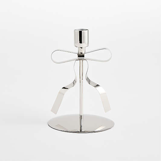 Silver Bow Taper Candle Holder