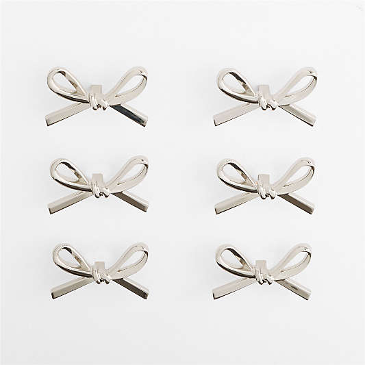 Silver Metal Bow Knobs, Set of 6