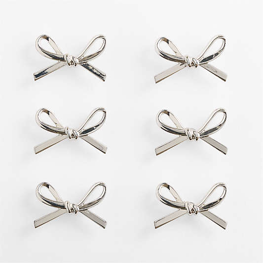Silver Metal Bow Knobs, Set of 6