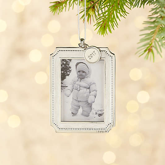 Silver Pearl Ornament Frame with 2017 Charm