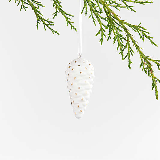 Gold Dotted White Ceramic Pinecone Christmas Tree Ornament