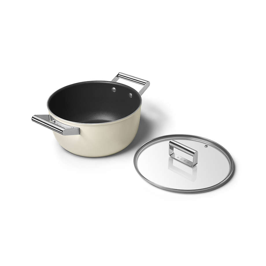 Smeg 50's Style 4-Quart Non-Stick Deep Pan with Lid in Cream