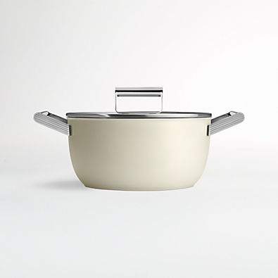 View Smeg 5-Qt. Cream Non-Stick Casserole Dish with Lid details