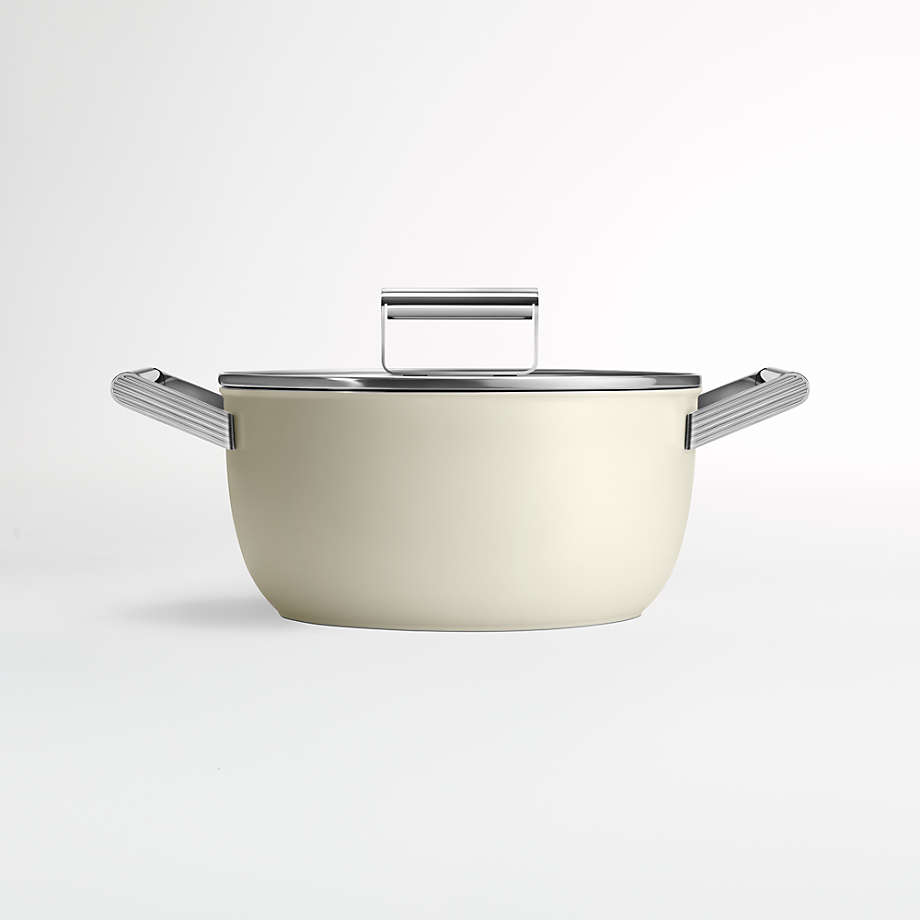 Smeg 50's Style 4-Quart Non-Stick Deep Pan with Lid in Cream