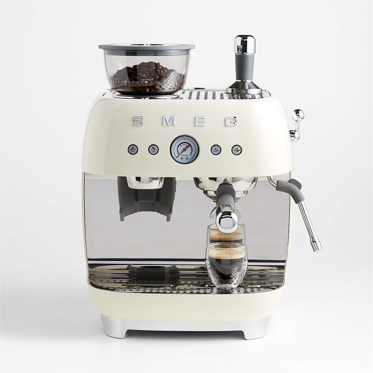 SMEG Cream Semi-Automatic Coffee and Espresso Machine with Milk Frother ...