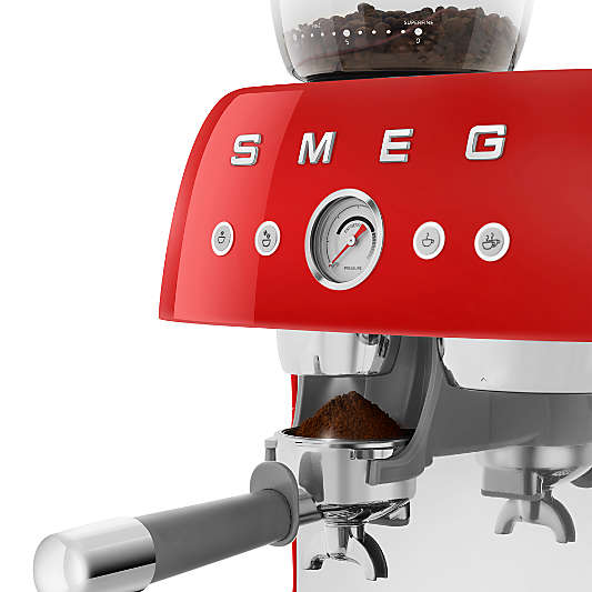SMEG Red Semi-Auto Coffee and Espresso Machine with Milk Frother