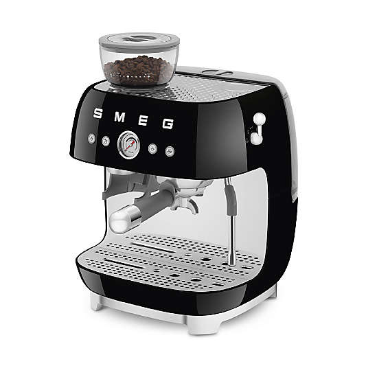 SMEG Black Semi-Automatic Coffee and Espresso Machine with Milk Frother