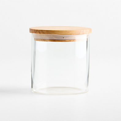 View Small Round Glass Canister with Olivewood Lid details