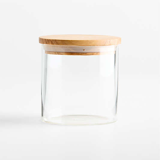 Small Round Glass Canister with Olivewood Lid