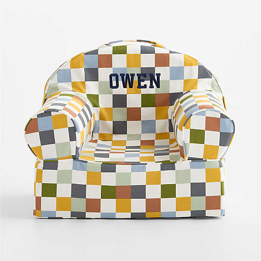Small Riverstone Checkered Organic Cotton Kids Lounge Nod Chair