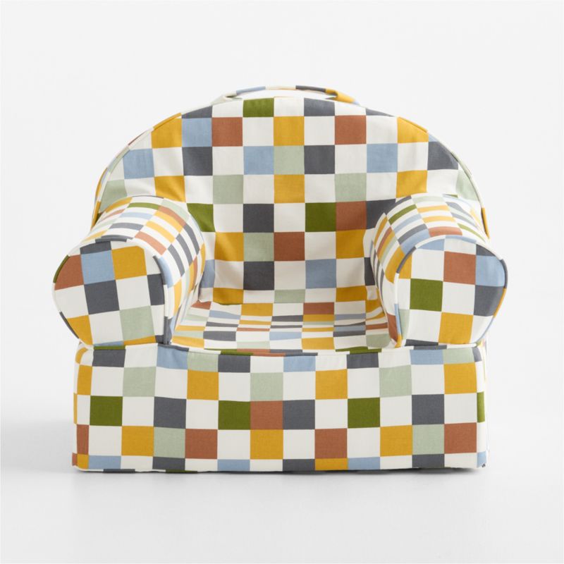 Small Riverstone Checkered Organic Cotton Kids Lounge Nod Chair - image 1 of 5