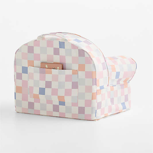 Small Sherbet Checkered Organic Cotton Kids Lounge Nod Chair