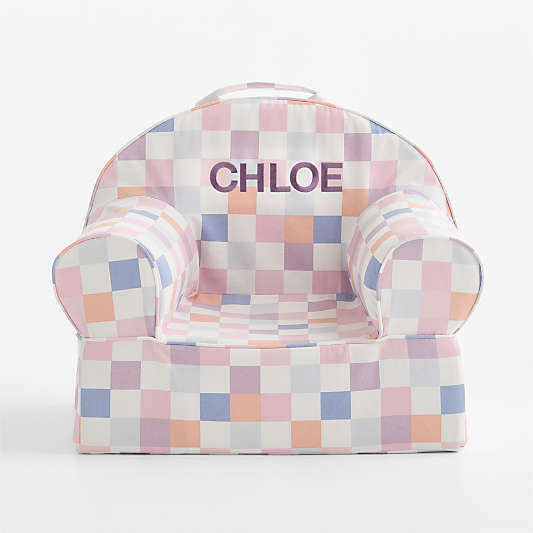 Small Sherbet Checkered Organic Cotton Kids Lounge Nod Chair