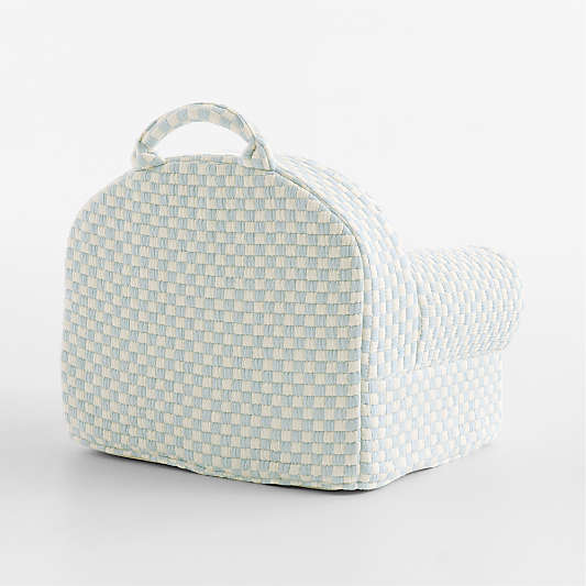 Small Sky Blue Checkered Matelass Kids Lounge Nod Chair
