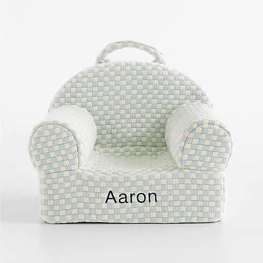 Small Sky Blue Checkered Matelass Kids Lounge Nod Chair
