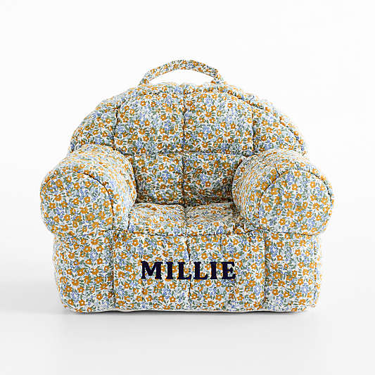 Small Savannah Yellow Floral Puffy Cotton Kids Lounge Nod Chair