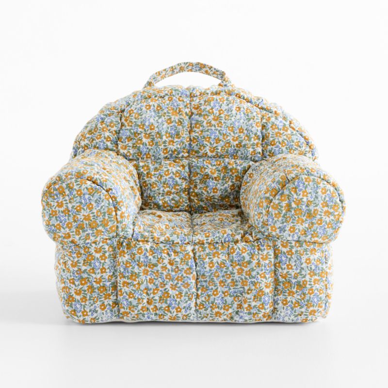 Small Savannah Yellow Floral Puffy Cotton Kids Lounge Nod Chair - image 1 of 5